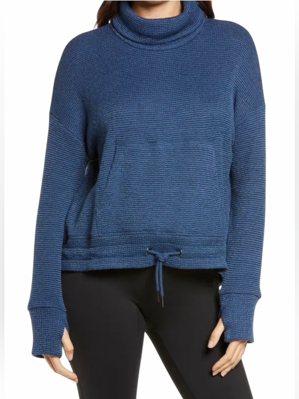 Sweaty Betty Blue Restful Boucle Cropped Funnel Neck Pullover Sweatshirt size 12